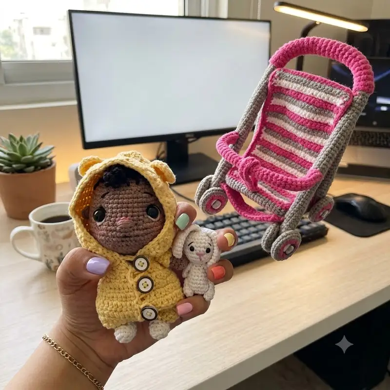 Complimentary Intermediate crochet pattern: Baby On A Walk Amigurumi Pattern - Simple to follow guide