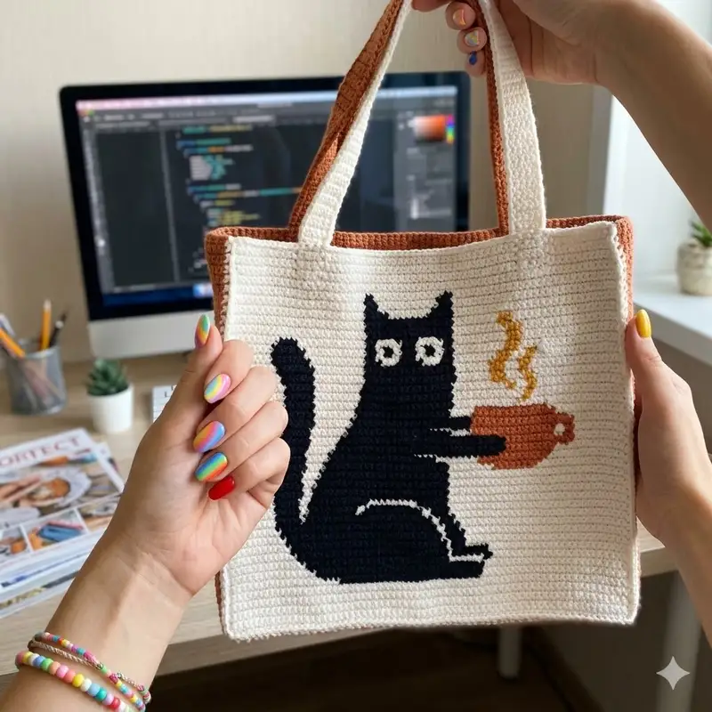 Complimentary Intermediate crochet pattern: Cat with a cup Crochet Pattern - Simple to follow guide