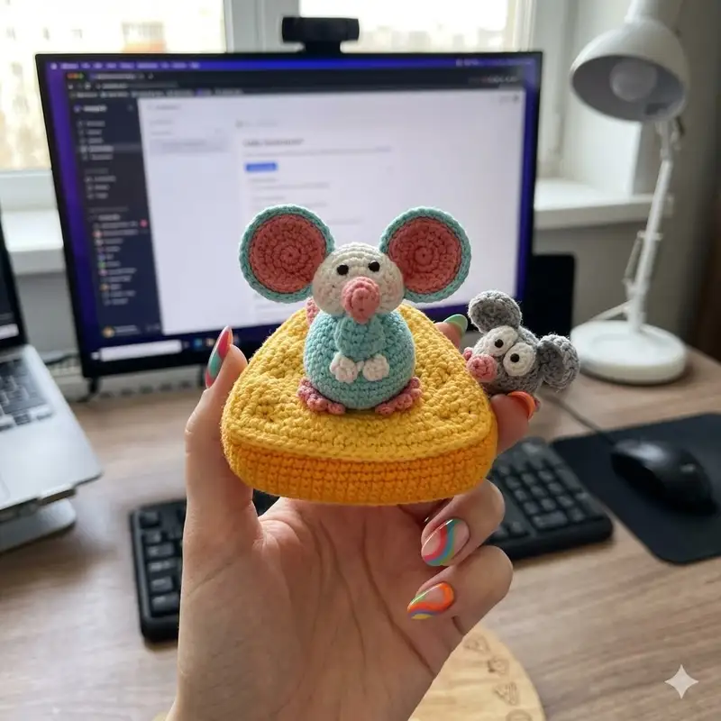 Complimentary Intermediate crochet pattern: Mochi-Mouse Loves Cheese Amigurumi Pattern - Simple to follow guide