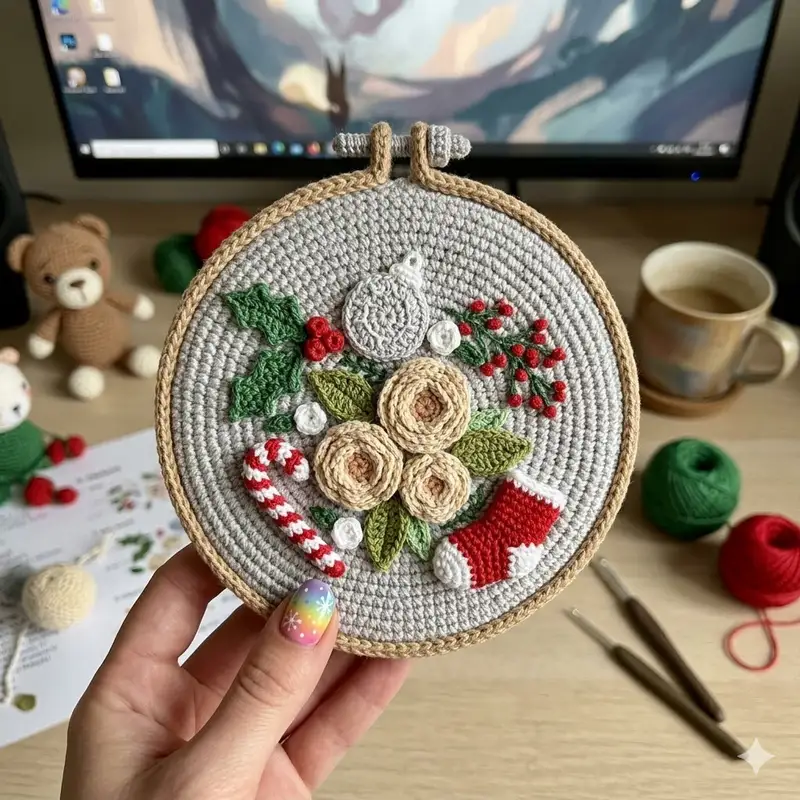 Complimentary Beginner Friendly crochet pattern: Christmas Hoop Embroidery Pattern - Simple to follow guide