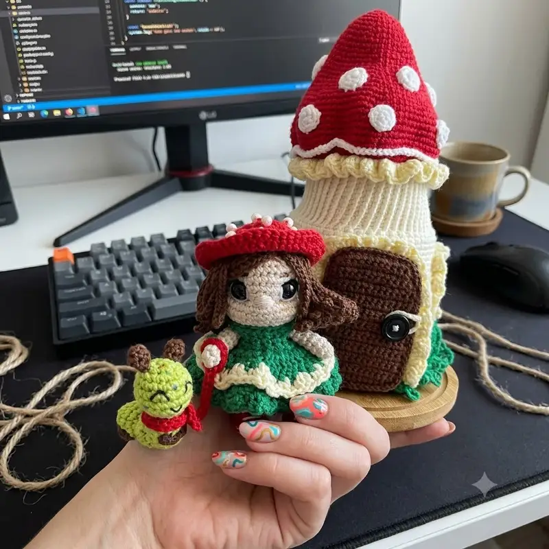 Complimentary Intermediate crochet pattern: Amanita House Amigurumi Pattern - Simple to follow guide