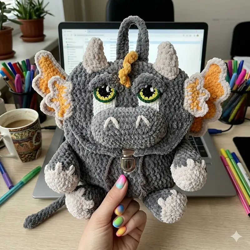 Complimentary Intermediate crochet pattern: Baby Dino Backpack Amigurumi Pattern - Simple to follow guide