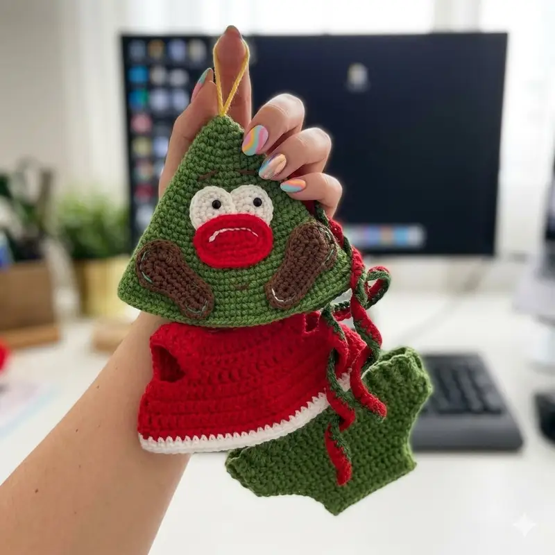 Complimentary Intermediate crochet pattern: Christmas Tree Hat and Clothes Amigurumi Pattern - Simple to follow guide