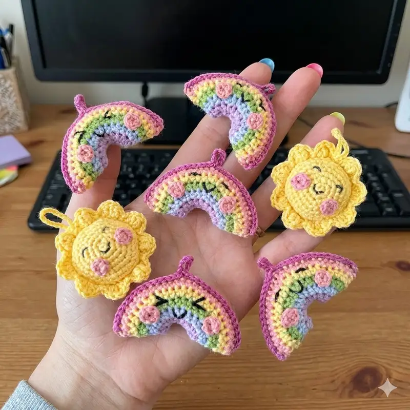 Complimentary Intermediate crochet pattern: Sun & Rainbow Key Chains Amigurumi Pattern - Simple to follow guide