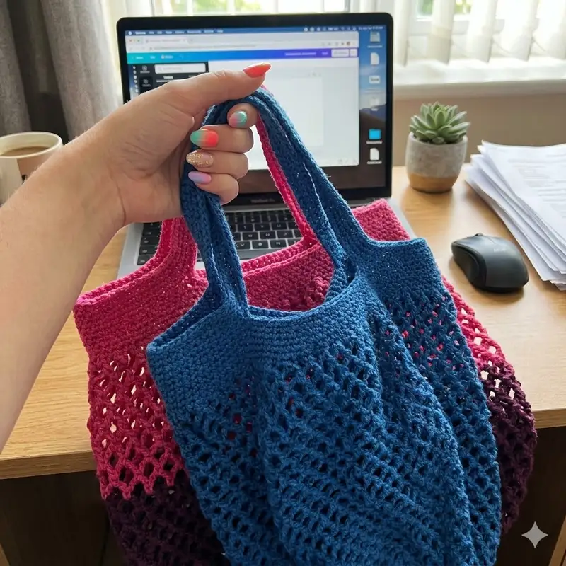 Complimentary Intermediate crochet pattern: Crochet Market Bag Pattern - Simple to follow guide