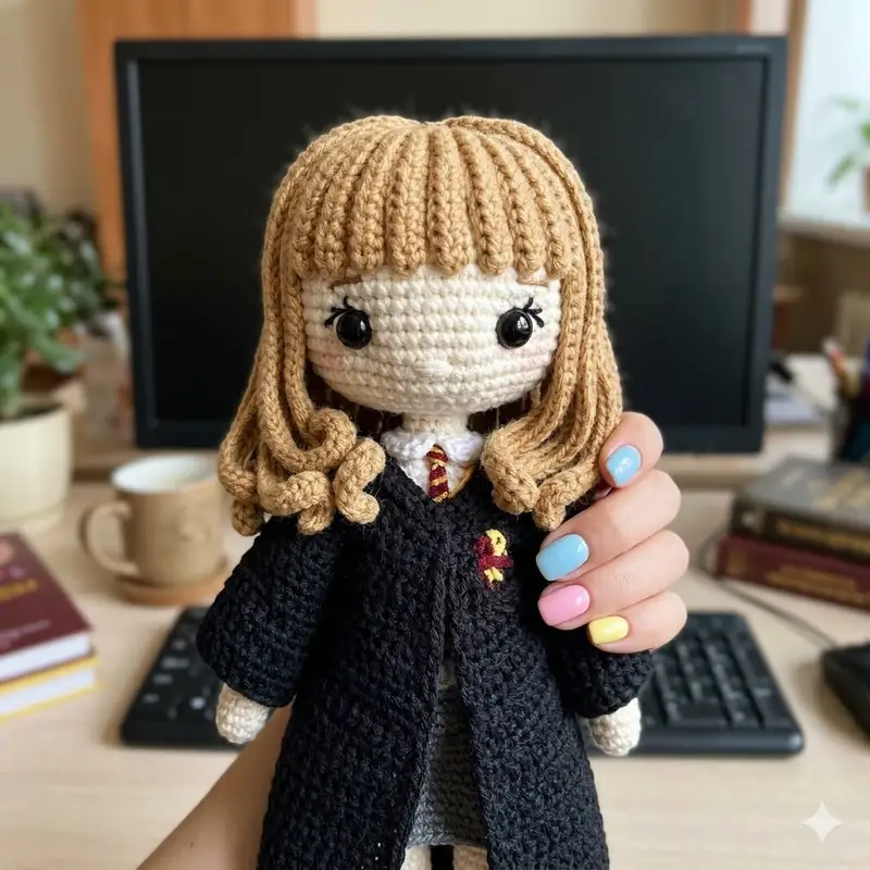 Complimentary Intermediate crochet pattern: Hermione Granger Amigurumi Pattern - Simple to follow guide