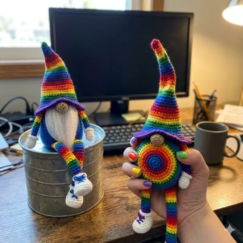 Complimentary Intermediate crochet pattern: Pride Rainbow Gnome Amigurumi Pattern - Simple to follow guide