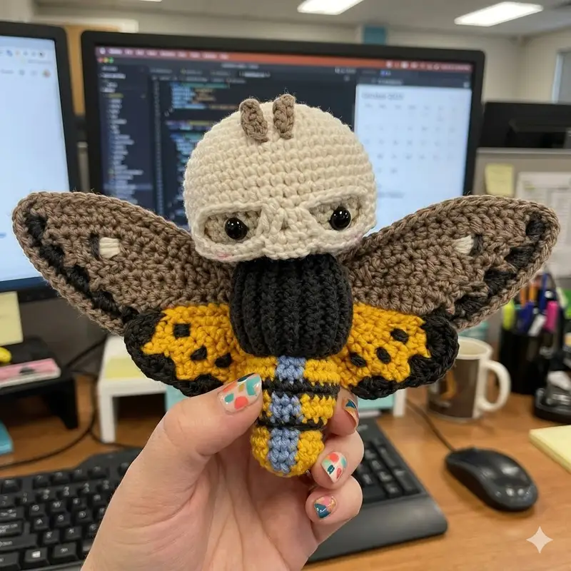 Complimentary Intermediate crochet pattern: Deaths Head Hawk Moth Amigurumi Pattern - Simple to follow guide