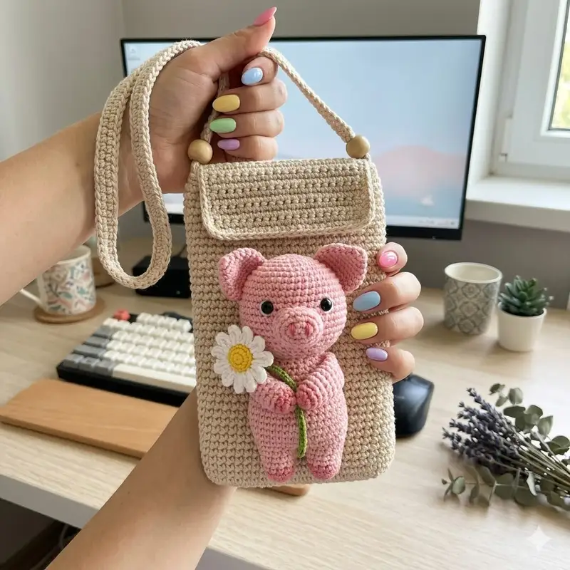 Complimentary Intermediate crochet pattern: Pig Phone Pouch Amigurumi Pattern - Simple to follow guide