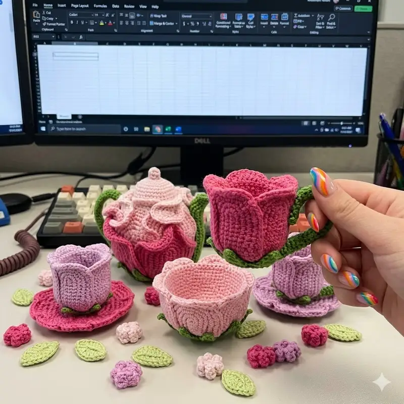 Complimentary Intermediate crochet pattern: Floral tea set Amigurumi Pattern - Simple to follow guide