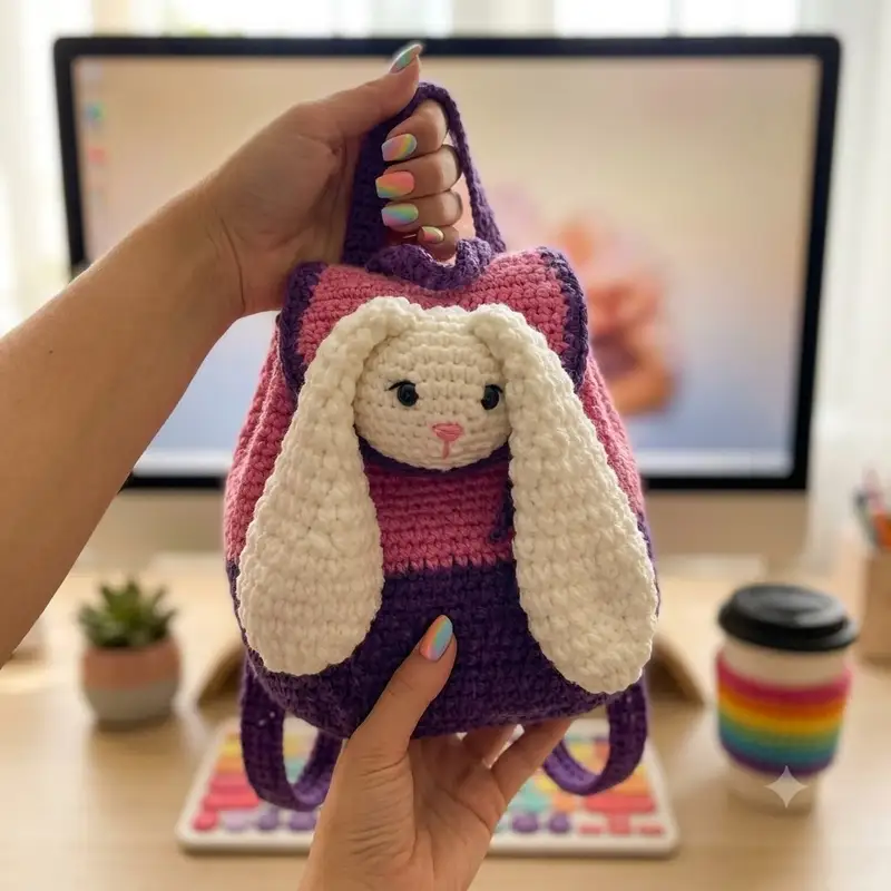 Complimentary Intermediate crochet pattern: Plush Backpack Bunny Amigurumi Pattern - Simple to follow guide