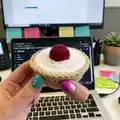 Mini Cherry Bakewell Amigurumi Pattern step 2 - assembly progress