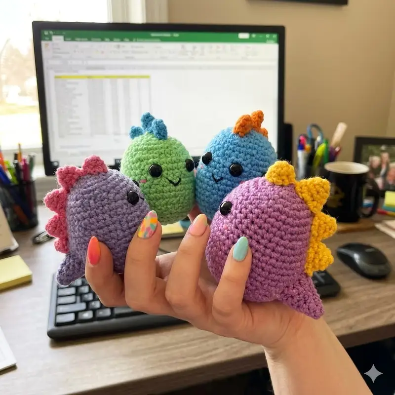 Complimentary Intermediate crochet pattern: Colourful Mini Dino Amigurumi Pattern - Simple to follow guide